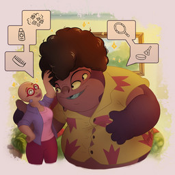 4_fingers 5_fingers afro aloha_shirt bald bald_female black_hair blue_tongue clothed clothing comb duo ear_piercing eyewear female fingers glasses hair iconography larger_humanoid larger_male looking_at_another looking_up male mirror multi_eye not_furry obese obese_male open_mouth open_smile overweight overweight_male pattern_clothing pattern_shirt pattern_topwear piercing pink_body pink_clothing pink_shirt pink_skin pink_topwear plant purple_body purple_skin shirt size_difference smaller_female smaller_human smile tongue topwear yellow_sclera the_orion_nebula_(artist) disney lilo_and_stitch jumba_jookiba mrs._edmonds_(lilo_and_stitch) alien alien_humanoid human humanoid kweltikwan mammal 1:1 2023 hi_res signature