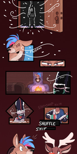 after_transformation antlers black_nose blue_eyes boots brown_body brown_eyes brown_fur clothing door doorway eyelashes female fireplace floor fluffy fluffy_chest footwear fur furniture gender_transformation gloves handwear horn inanimate_transformation jacket male mtf_transformation onomatopoeia red_nose rug shoes silhouette silhouetted_body sound_effects text topwear transformation wall_(structure) wood wood_floor wood_wall trevor-fox trevor-fox_(character) animate_inanimate deer mammal new_world_deer reindeer comic hi_res nonbinary_(lore)
