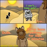 anthro black_border border desert dialogue duo female hiking male male/female sand simple_background sun text toony relyt2442 inktober the_nature_of_predators firon_(nopov) raila_(nopov) mammal venlil_(the_nature_of_predators) 1:1 2024 comic english_text hi_res