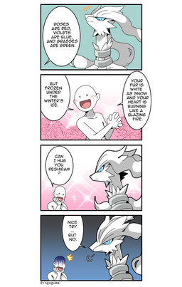 anthro blush blush_lines blush_stickers dialogue duo female flirting flower looking_at_another male male/female plant rose_(flower) text tuft ingoguma nintendo pokemon generation_5_pokemon human legendary_pokemon mammal pokemon_(species) reshiram comic english_text