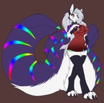 2_tails 3_toes anthro big_breasts big_tail black_clothing black_legwear black_stockings black_thigh_highs breasts clothed clothed_anthro clothed_female clothing collar dress feet female fur fusion grey_hair hair legwear long_hair multi_tail multicolored_body multicolored_fur multicolored_stripes purple_body purple_fur red_clothing red_dress red_sclera solo spiked_collar spikes stockings tail tail_mouth thigh_highs toeless_thigh_highs toes unusual_anatomy unusual_tail white_body white_fur yellow_eyes sepisnake helluva_boss mythology avana loona_(helluva_boss) canid canid_demon canine demon domestic_cat felid feline felis hellhound hybrid mammal mythological_canine mythological_creature 2024 absurd_res hi_res