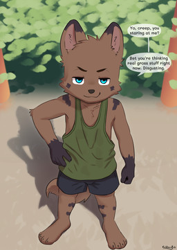 4_toes 5_fingers anthro barefoot biped blue_eyes claws clothing feet fingers front_view gloves_(marking) looking_at_viewer male markings pedophilia_humiliation plantigrade smile smirk solo standing text toe_claws toes young young_anthro young_male cubboard mammal 2025 absurd_res english_text hi_res signature
