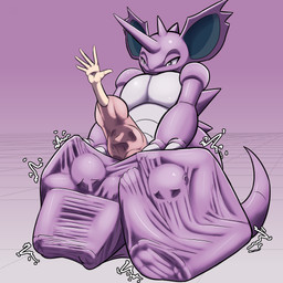 after_vore balls big_balls cock_vore genitals half-closed_eyes larger_pred male male_pred narrowed_eyes penile penis size_difference smile smirk vore poisonsneksoffie nintendo pokemon generation_1_pokemon nidoking pokemon_(species) 1:1 hi_res