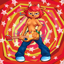 anthro biped breasts clothed clothing electric_guitar female footwear guitar hair half-closed_eyes musical_instrument narrowed_eyes navel nipples plucked_string_instrument red_hair shoes short_hair solo string_instrument topless junyois sr parappa_the_rapper sony_corporation sony_interactive_entertainment um_jammer_lammy lammy_lamb bovid caprine mammal sheep 1:1 2018 absurd_res colored hi_res shaded soft_shading