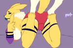 anthro armwear ball_gag bdsm breasts bridal_gauntlets clothed clothing female fur gag nipples solo tail topless yellow_body yellow_fur crossman bandai_namco digimon canid digimon_(species) mammal renamon 3:2 hi_res