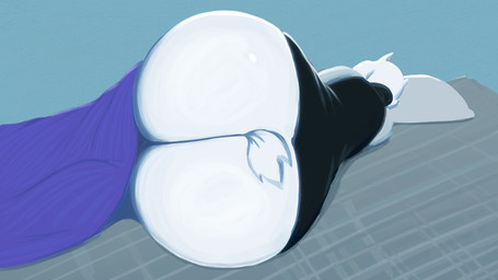 anthro big_butt black_clothing blue_background butt butt_focus clothing female floppy_ears horn huge_butt lying on_side pillow purple_blanket simple_background solo tail nerobero0 undertale_(series) toriel boss_monster_(undertale) bovid caprine goat mammal hi_res