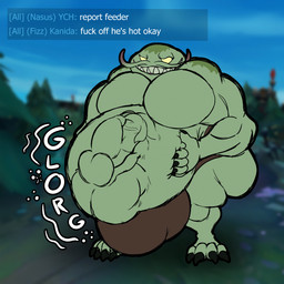 abdominal_bulge anthro anthro_pred anthro_prey aroused aroused_male aroused_prey balls balls_outline belly big_balls big_belly big_bulge big_butt big_muscles big_pecs big_penis blurred_background body_outline bulge butt claws clothed clothed_anthro clothed_male clothing detailed_bulge dialogue digestion duo erection face_imprint finger_claws genital_outline genitals hand_on_belly hand_on_own_belly huge_balls huge_belly huge_bulge huge_pecs huge_penis hyper hyper_balls hyper_bulge hyper_genitalia hyper_penis imprint male male_anthro male_pred male_prey musclegut muscular muscular_anthro muscular_male nude_anthro nude_male oral_vore overweight overweight_anthro overweight_male pecs penis penis_imprint penis_outline profanity rumbling_stomach sharp_teeth simple_background smile solo teeth text text_box thick_thighs thong thong_only toe_claws toothy_grin topless topless_anthro topless_male underwear underwear_only vore whiskers wide_hips willing_prey yellow_eyes kanida league_of_legends riot_games tencent fizz_(lol) tahm_kench_(lol) aquatic catfish demon fish yordle 1:1 digital_drawing_(artwork) digital_media_(artwork) english_text hi_res