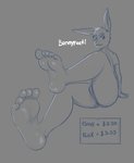 5_toes anthro bulge currency_amount currency_symbol dollar_sign feet foot_fetish hair hair_bun humanoid_feet male musk number plantigrade price sniffing soles solo symbol toes bunnyfeet hare lagomorph leporid mammal rabbit signature sketch