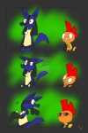 ambiguous_gender anthro black_body black_fur blue_body blue_fur butt duo fur humor red_eyes tail white_eyes yellow_body yellow_fur potoobrigham dat_ass_(meme) nintendo pokemon canid canine generation_4_pokemon generation_5_pokemon lucario mammal pokemon_(species) scrafty distracting_watermark meme watermark