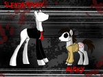 bald black_eyes blood bodily_fluids bottomless brown_hair clothed clothing cutie_mark duo faceless feral hair male necktie operator_symbol ponification quadruped suit tail cellcow creepypasta friendship_is_magic hasbro marble_hornets my_little_pony masky_(marble_hornets) slendermane tim_wright equid equine horse mammal pony 4:3