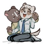 anthro clothed clothing duo female hand_holding male necktie simple_background white_background rusjerry aggretsuko sanrio anai_(aggretsuko) hakumi_(aggressive_retsuko) badger japanese_badger mammal meles mustelid musteline hi_res