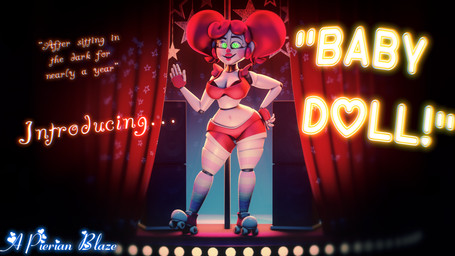 big_breasts biped breasts clothed clothing female footwear green_eyes lipstick looking_at_viewer machine makeup not_furry quad_skates roller_skates smile solo stage text a_pierian_blaze five_nights_at_freddy's scottgames sister_location baby_doll_(a_pierian_blaze) circus_baby_(fnaf) animatronic humanoid robot robot_humanoid 16:9 3d_(artwork) 4k absurd_res digital_media_(artwork) english_text hi_res source_filmmaker_(artwork) widescreen