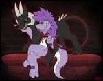 altar anthro black_sclera claws clothing corruption duo evil_face female feral green_eyes grin hair horn male male/female markings occult purple_body purple_hair robe scale_markings scales scutes short_stack smile yellow_eyes graedius_(artist) mythology beltempest zullie_(graedius) canid canid_demon canine canis demon domestic_dog hellhound lizard mammal mythological_canine mythological_creature reptile scalie