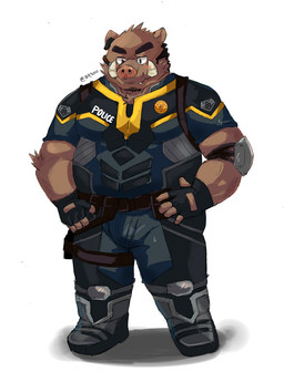 anthro blush bottomwear clothed clothing humanoid_hands male overweight overweight_anthro overweight_male pants police simple_background solo white_background bhtoss mammal suid suine sus_(pig) wild_boar 2015 hi_res