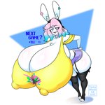 abstract_background anthro backwards_baseball_cap backwards_hat baseball_cap bell bell_collar big_breasts black_baseball_cap black_clothing black_legwear black_thigh_highs blue_eyes blue_hair blush bottomwear breasts bulge chest_tuft cleavage clothed clothing collar cute_fangs eye_through_hair eyebrow_through_hair eyebrows fangs fur furgonomic_baseball_cap furgonomic_hat furgonomic_headwear furgonomics glistening glistening_breasts glistening_hair gynomorph hair hand_on_hip hat headgear headwear hotpants huge_breasts hyper hyper_breasts inner_ear_fluff intersex jingle_bell jingle_bell_collar legwear long_ears multicolored_eyes multicolored_hair nipple_outline open_mouth open_smile pink_eyes pink_hair purple_bottomwear purple_clothing purple_hotpants purple_shorts question_mark shorts smile solo teeth text thigh_highs topwear translucent translucent_hair tuft two_tone_eyes two_tone_hair white_body white_fur yellow_clothing yellow_topwear yes-no_question tunamaki13 pb_(theycallhimcake) lagomorph leporid mallkin mammal rabbit 2025 absurd_res artist_name dated digital_drawing_(artwork) digital_media_(artwork) english_text full-length_portrait hi_res portrait busty_boy_(lore) male_(lore)