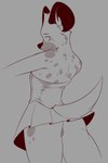 anthro big_butt biped butt clothed clothing crossdressing dress dress_only femboy looking_back male raised_tail rear_view snaggle_teeth solo spots tail matixcs aggretsuko sanrio haida_(aggretsuko) hyena mammal spotted_hyena hi_res monochrome tagme