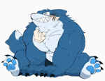 anthro barazoku big_pecs blue_body blue_fur blush broad_shoulders chin_scratch claws disembodied_hand duo eyes_closed fur heart_symbol kemono male muscular muscular_male paws pecs simple_background sitting solo_focus tail tail_motion tailwag hyaku_(artist) fish furred_shark marine shark 2021 animated no_sound short_playtime webm