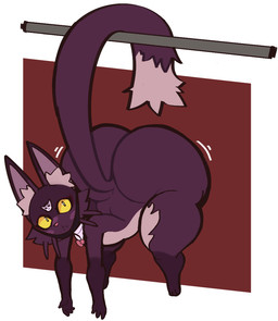 ambiguous_gender anthro big_butt blank_expression blank_stare bow_tie butt fur green_eyes hoyoverse huge_butt long_tail multicolored_body multicolored_fur simple_background solo tail yellow_eyes dgenr honkai:_nexus_anima taileep_(honkai:_nexus_anima) domestic_cat felid feline felis mammal