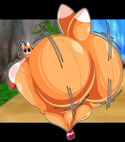 2_tails big_breasts big_butt black_nose breasts butt doll female huge_butt hyper hyper_butt looking_back motion_lines multi_tail multicolored_body plushie shaking_butt stitch_(sewing) tail twerking yellow_body yellow_ears voctopie sega sonic_the_hedgehog_(series) tails_doll animate_inanimate canid canine fox living_doll mammal absurd_res hi_res