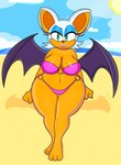 anthro beach bedroom_eyes bikini breasts cleavage clothed clothing cloud ears_up eyelashes feet female lips narrowed_eyes navel o-ring o-ring_bikini o-ring_bikini_bottom o-ring_bikini_top o-ring_swimwear open_mouth seaside seductive solo sun swimwear two-piece_swimsuit wings blackmore sega sonic_the_hedgehog_(series) rouge_the_bat bat mammal absurd_res hi_res