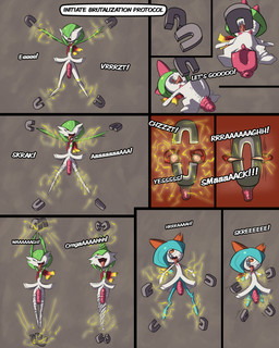ahegao anthro aroused beating bent_leg big_clitoris big_nipples bottomwear breaking breasts clitoris clothing contact_onomatopoeia erect_clitoris erect_nipples erection female forced genital_torture genitals group impact_onomatopoeia looking_pleasured male male/female miniskirt mystery_dungeon_badge nipples onomatopoeia penetration prolapse rape ryona screaming sex skinny skinny_anthro skinny_female skirt small_breasts sound_effects text tongue tongue_out torture vaginal vaginal_penetration vaginal_prolapse violence vulva umilumi nintendo pokemon gardevoir generation_3_pokemon generation_4_pokemon kirlia magnezone pokemon_(species) ralts absurd_res comic english_text hi_res daughter_(lore) mother_(lore) parent_(lore)