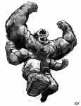 3_eyes 4_arms big_muscles horn huge_muscles male multi_arm multi_eye multi_limb multi_pecs multifur muscular muscular_humanoid muscular_male pecs solo aokamidu asian_mythology east_asian_mythology japanese_mythology mythology demon humanoid monster oni orc yokai hi_res monochrome