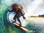 anthro male solo surfboard surfing vehicle watercraft cotopes besitius felid lion mammal pantherine digital_media_(artwork) shaded