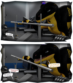 anthro comic_panel dialogue exercise feral group gym male page_number playing solo surprised text weightlifting weights workout thatman jinnoaka_(modeler) crimsoft_(thatman) gym_bros_(thatman_23) club_28_(thatman_23) diamond_jack_(thatman_23) inkheart_(thatman_23) spade_(thatman_23) dinosaur interceptor prehistoric_species reptile scalie 3d_(artwork) blender_(artwork) blender_cycles_(artwork) comic digital_media_(artwork) english_text hi_res