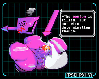 2_horns anthro armless balls big_butt black_eyes blush bodily_fluids bottom_heavy butt condom cum drooling ejaculation exhausted featureless_legs filled_condom flaccid foreskin genital_fluids genitals glans hands-free horn huge_butt huge_thighs male motion_lines navel nude nude_anthro nude_male open_mouth open_smile penis pink_balls pink_body pink_foreskin pink_glans pink_horn pink_penis pink_text rectangular_speech_bubble red_blush saliva saliva_string sexual_barrier_device smile solo spiral spiral_eyes steam sweat sweatdrop text thick_thighs tired wearing_condom white_speech_bubble white_text wide_hipped_anthro wide_hipped_male wide_hips conditional_dnp piskelpaxels deltarune undertale_(series) computer_virus_(species) darkner digital_creature virovirokun 2025 3d_(artwork) 5:4 artist_name digital_media_(artwork) english_text watermark