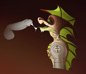 anthro bodily_fluids cum cum_drip cum_in_gills cum_in_mouth cum_inside cybernetics disembodied_penis dripping ejaculation erection frill_(anatomy) genital_fluids genitals gills glowing glowing_eyes head_crest head_frill machine male nude open_mouth penis conditional_dnp shido-tara 6-9 aquatic cyborg reptile scalie hi_res