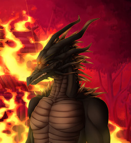 3_eyes angry anthro arm_spikes black_body black_scales burning fire glowing glowing_eyes hair horn looking_at_viewer magic male multi_eye muscular muscular_male neck_spikes plant red_eyes scales shoulder_spikes solo spikes spikes_(anatomy) spiky_hair standing tree niners_(artist) dark_souls fromsoftware mythology black_dragon_kalameet dragon mythological_creature mythological_scalie scalie 2022 absurd_res digital_media_(artwork) hi_res