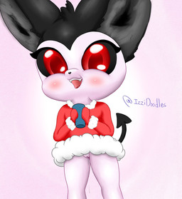 anthro beverage black_sclera bodily_fluids clothed clothing container cup dripping dripping_vulva dripping_wet female festive festive_clothing genital_fluids genitals holidays kemono loli low-angle_view no_underwear peeking_pussy pink_body red_eyes santa_dress simple_background solo spade_tail tail upskirt vaginal_fluids vulva white_body young young_anthro young_female izzipurrito christmas izzi_(izzipurrito) felid feline mammal hi_res
