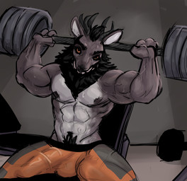 anthro athletic_wear exercise gym holidays horn male muscular muscular_male solo weightlifting workout lostwisdom adoch_(fluffymuttdog) unknown_species