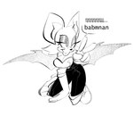 anthro blep breasts cleavage clothed clothing dialogue female gesture hand_gesture solo text tongue tongue_out v_sign wings the-hydroxian sega sonic_the_hedgehog_(series) rouge_the_bat bat mammal 2023 absurd_res black_and_white english_text hi_res monochrome sketch