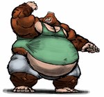 anthro ape belly big_belly brown_body brown_fur chubby_cheeks clothed clothing comerboy75 flexing fur gorilla haplorhine hi_res male mammal moobs musclegut muscular muscular_anthro muscular_male obese obese_anthro obese_male open_mouth open_smile overweight overweight_anthro overweight_male primate simple_background smile solo standing teeth tight_clothing tongue white_background wide_hips