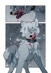 absurd_res ambiguous_gender blood bodily_fluids canid canine canis collar comic domestic_dog feral fur group hi_res kaburion male mammal quadruped sirius_(kaburion) snow solo speech_bubble white_body white_eyes white_fur winter