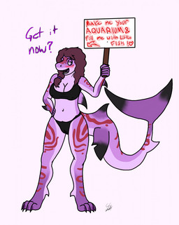 anthro big_breasts breasts camel_toe clothing female gender_transformation hair impregnation_request long_hair mtf_transformation navel nipple_outline nipples non-mammal_breasts non-mammal_navel non-mammal_nipples sign solo transformation underwear goldengryphon april_(duhad) aquatic fish shark hi_res