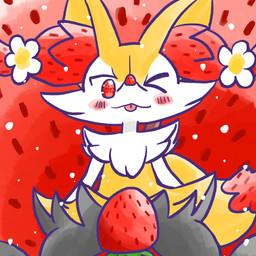 :3 accessory ambiguous_anthro ambiguous_gender anthro blep blush blush_stickers creative_censorship digitigrade dipstick_tail flower flower_in_hair food front_view fruit hair hair_accessory looking_at_viewer markings no_pupils object_in_tail one_eye_closed plant simple_background sitting snout solo stick stick_in_tail strawberry tail tail_markings tongue tongue_out wink winking_at_viewer annyui0611 nintendo pokemon braixen canid food_creature generation_6_pokemon mammal pokemon_(species) 1:1 2024 censored digital_drawing_(artwork) digital_media_(artwork) hi_res japanese_description portrait three-quarter_portrait translated_description