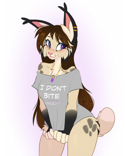 anthro biped blush breasts clothed clothed_anthro clothed_female clothing ear_piercing ear_ring female fingers front_view fur hair piercing ring_piercing simple_background smile solo spots standing tail teeth ei-ka felid feline lynx mammal 2026 4:5 digital_drawing_(artwork) digital_media_(artwork) hi_res