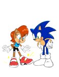 5_fingers anthro blue_body blue_eyes blue_fur brown_body brown_fur clothing duo eyelashes female fingers footwear fur gloves green_eyes hair handwear looking_down male quills_(anatomy) red_hair smile soap_shoes socks white_clothing white_footwear white_gloves white_handwear white_socks twincupcakes sega sonic_the_hedgehog_(series) sally_acorn sonic_the_hedgehog chipmunk eulipotyphlan ground_squirrel hedgehog mammal rodent sciurid absurd_res hi_res