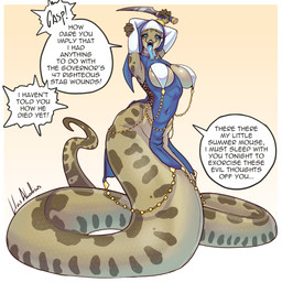 anthro apode big_breasts biped breast_curtains breasts clothed clothed_anthro clothed_female clothing female fingers front_view knife legless looking_at_viewer navel non-mammal_breasts non-mammal_navel nun nun_habit religious_clothing serpentine simple_background solo tail teeth text tongue lluisabadias draconcopode naga reptile scalie snake 1:1 2026 absurd_res digital_drawing_(artwork) digital_media_(artwork) english_text hi_res
