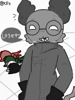 ambiguous_gender black_hair clothed clothing fur gloves grey_body grey_fur hair handwear smile solo white_eyes xfs mewgenics thomas_a._beanies animal_humanoid domestic_cat felid feline felis humanoid mammal mammal_humanoid mouse mouse_humanoid murid murid_humanoid murine murine_humanoid rodent rodent_humanoid hi_res