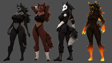5_fingers 5_toes anthro barefoot big_breasts black_body black_fur black_hair black_nose boots breasts brown_body brown_fur brown_hair butt claws clothed clothed_anthro clothed_female clothing fangs feet female finger_claws fingers foot_wraps footwear fur group hair hand_wraps hands_behind_back humanoid_feet humanoid_hands lava_skin navel plantigrade shoes smile standing tail teeth thong toe_claws toes topwear underwear wraps petruz petruz_(modeler) mythology hellhound_(petruz) canid canid_demon canine canis demon hellhound hybrid mammal mythological_canine mythological_creature wolfdog 16:9 2024 3d_(artwork) digital_media_(artwork) hi_res source_filmmaker_(artwork) widescreen