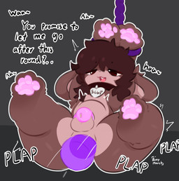 4_toes abdominal_bulge anal anal_penetration anthro anus arms_tied balls bdsm bent_legs blush bondage bound buckteeth bulge butt chastity_cage chastity_cage_only chastity_device chastity_device_only collar collar_only collar_tag duo erection feet fingers foot_focus fur genitals hair hands_tied hindpaw legs_up lying male male/male male_penetrated male_penetrating male_penetrating_male nude open_mouth organs pawpads paws penetration penile penis pink_chastity_cage plantigrade raised_leg restraints rope rope_bondage sex sex_toy sex_toy_insertion simple_background size_difference slut_collar solo_focus spread_legs spreading stomach submissive teeth text toes wearing_chastity_cage wearing_chastity_device bunymarch42 lagomorph leporid mammal rabbit absurd_res digital_media_(artwork) english_text hi_res