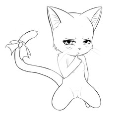 4_fingers accessory anthro biped blush blush_lines bow_ribbon breasts digitigrade eyelashes female female_anthro fingers front_view furgonomics genitals looking_at_viewer narrowed_eyes ribbons simple_background small_breasts solo tail tail_accessory tail_bow tail_ribbon vulva whiskers white_background young young_female meraence fairy_tail charle_(fairy_tail) domestic_cat felid feline felis mammal 1:1 2014 digital_drawing_(artwork) digital_media_(artwork) hi_res monochrome