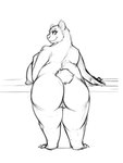 2018 anthro bear big_breasts breasts butt curvy_figure digital_drawing_(artwork) digital_media_(artwork) female genitals hand_on_breast huge_breasts looking_at_viewer mammal monochrome nipples nude overweight overweight_anthro overweight_female pussy rear_view simple_background smile solo standing voluptuous watsup white_background