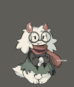 ambiguous_gender anthro barefoot black_eyes black_nose cloak clothing eyebrows eyelashes featureless_crotch feet floppy_ears fluffy fluffy_tail front_view fur green_cloak green_clothing grey_background horn open_mouth open_smile paws pink_horn red_scarf scarf scut_tail short_tail simple_background smile solo tail torn_clothing white_body white_fur uxinaki cave_story deltarune undertale_(series) ralsei lagomorph mammal mimiga 2025 crossover hi_res portrait signature male_(lore)