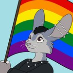 anthro barbell_piercing bent_arm black_clothing black_hair black_sweater black_topwear blue_background brown_eyes closed_smile clothed clothed_anthro clothed_female clothing eyelashes female fingers flag flag_(object) fur grey_body grey_fur grey_nose hair holding_flag holding_object jewelry lgbt_pride long_ears looking_up mouth_closed multicolored_body multicolored_fur necklace no_pupils piercing pride_colors rainbow_flag rainbow_pride_flag rainbow_symbol short_hair simple_background smile solo sweater thin_eyebrows topwear two_tone_body two_tone_fur whisker_spots whiskers palehorntea lgbt_pride_month liberty_amelia_belle dipodid jerboa mammal rodent 1:1 2024 2d_animation animated bust_portrait english_description flat_colors frame_by_frame portrait short_playtime