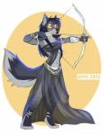 anthro arrow_(weapon) bow_(weapon) ear_piercing female glowing glowing_eyes holding_object holding_weapon machine piercing ranged_weapon solo weapon yellow_eyes aimi canid canine canis mammal wolf 2015 digital_media_(artwork) hi_res shaded