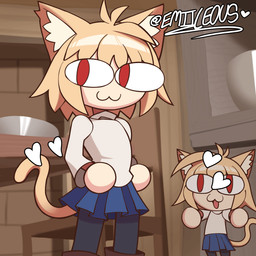 big_breasts bikini bikini_top blonde_hair boots bottomwear bouncing_breasts breast_drop breasts clothed clothing clothing_lift duo female footwear hair hammerspace heart_symbol hidden_buxom huge_breasts inner_ear_fluff leggings legwear looking_at_viewer red_eyes shirt shirt_lift shoes skirt smile swimwear topwear tuft two-piece_swimsuit undressing white_body white_skin emiileous tsukihime type-moon neco-arc animal_humanoid cat_humanoid felid felid_humanoid feline feline_humanoid humanoid mammal mammal_humanoid 1:1 2d_animation animated frame_by_frame hi_res loop